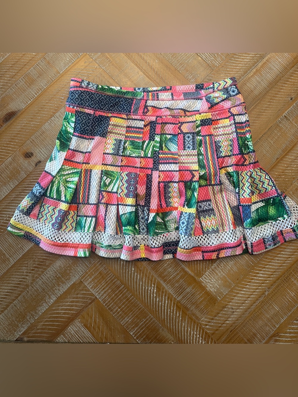 Lucky in Love Bright Multicolor Patchwork Pleated Skirt - xs